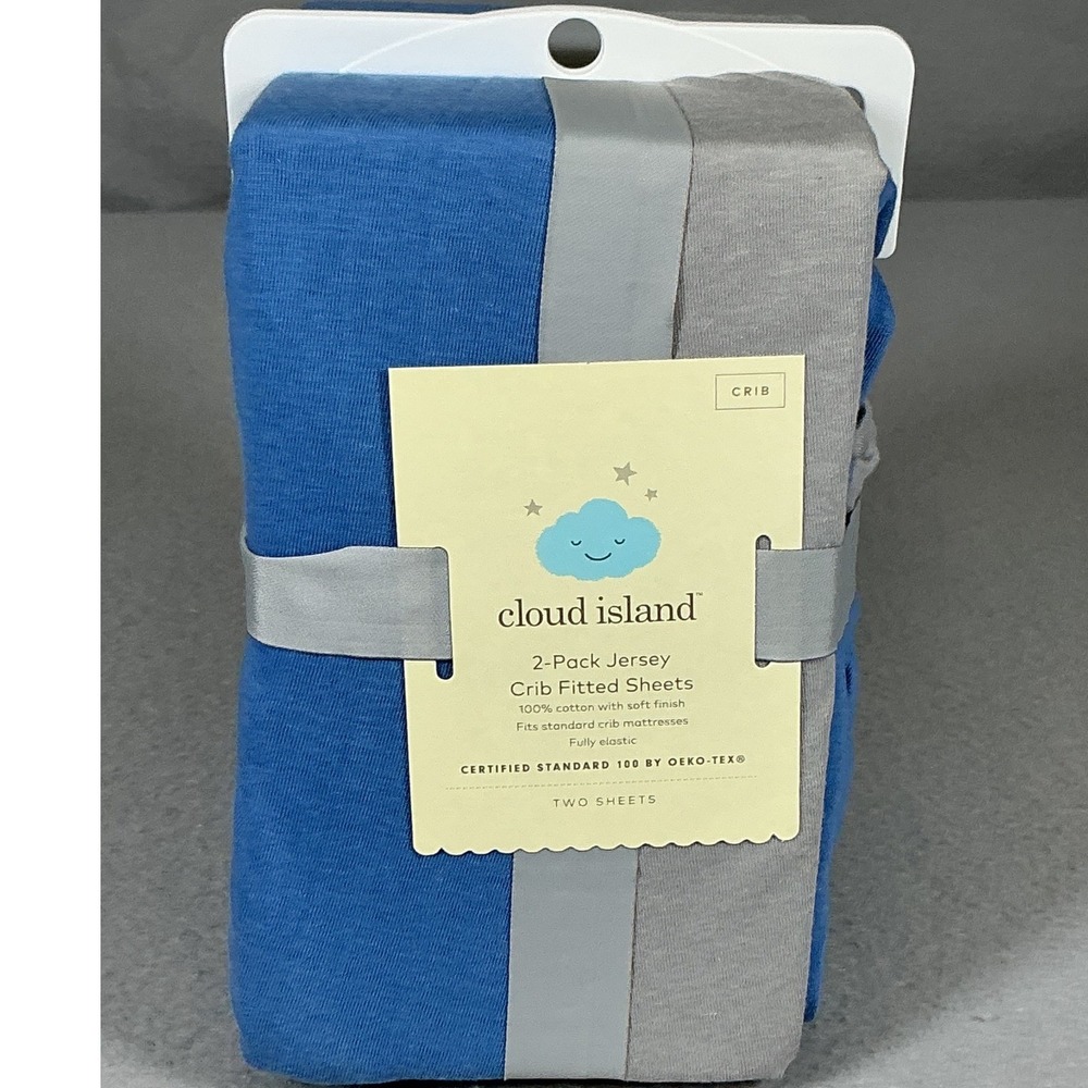 Cloud Island 2 Pack Jersey Crib Fitted Sheets Blue Gray 100% Cotton 28x52
